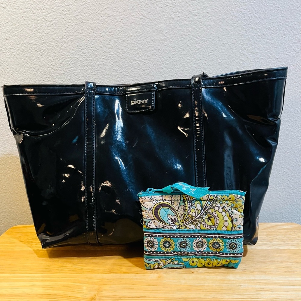 DKNY Black Women's Tote Bag with Vera Bradley Coin Zip Pouch Both Vintage Items